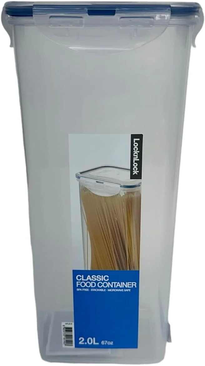 LocknLock Airtight Rectangular Tall Food Storage Container Pasta Box, Clear, 2L
