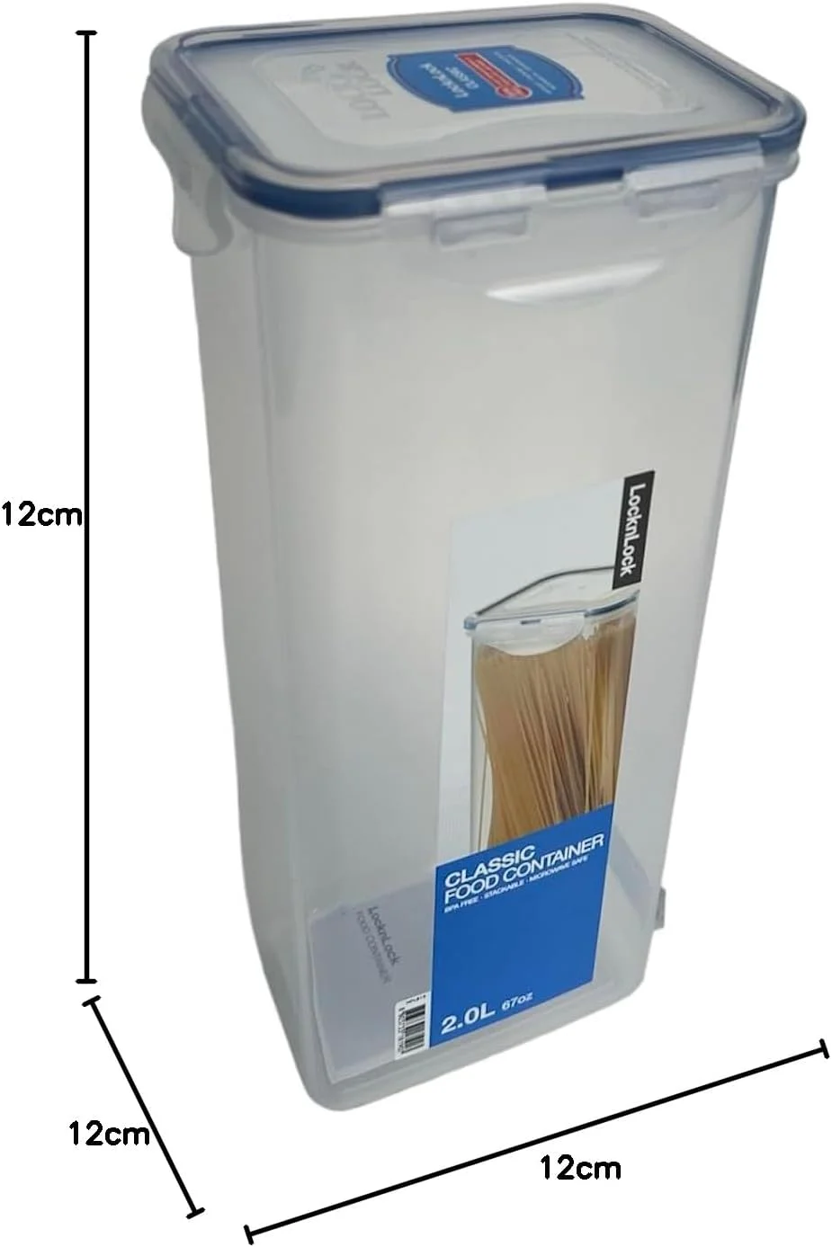 LocknLock Airtight Rectangular Tall Food Storage Container Pasta Box, Clear, 2L LocknLock Airtight Rectangular Tall Food Storage Container Pasta Box, Clear, 2L