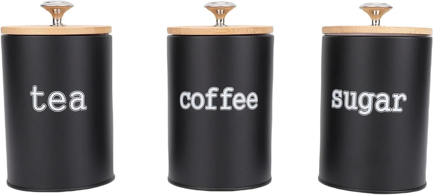 ست 3 عددی ظروف نگهداری مواد غذایی Luqeeg با درب، ظروف چند منظوره با برچسب واضح، ظروف نگهداری آهن دربسته، سازمان دهنده انبار مواد غذایی برای آشپزخانه، غلات و مواد غذایی خشک (مشکی)