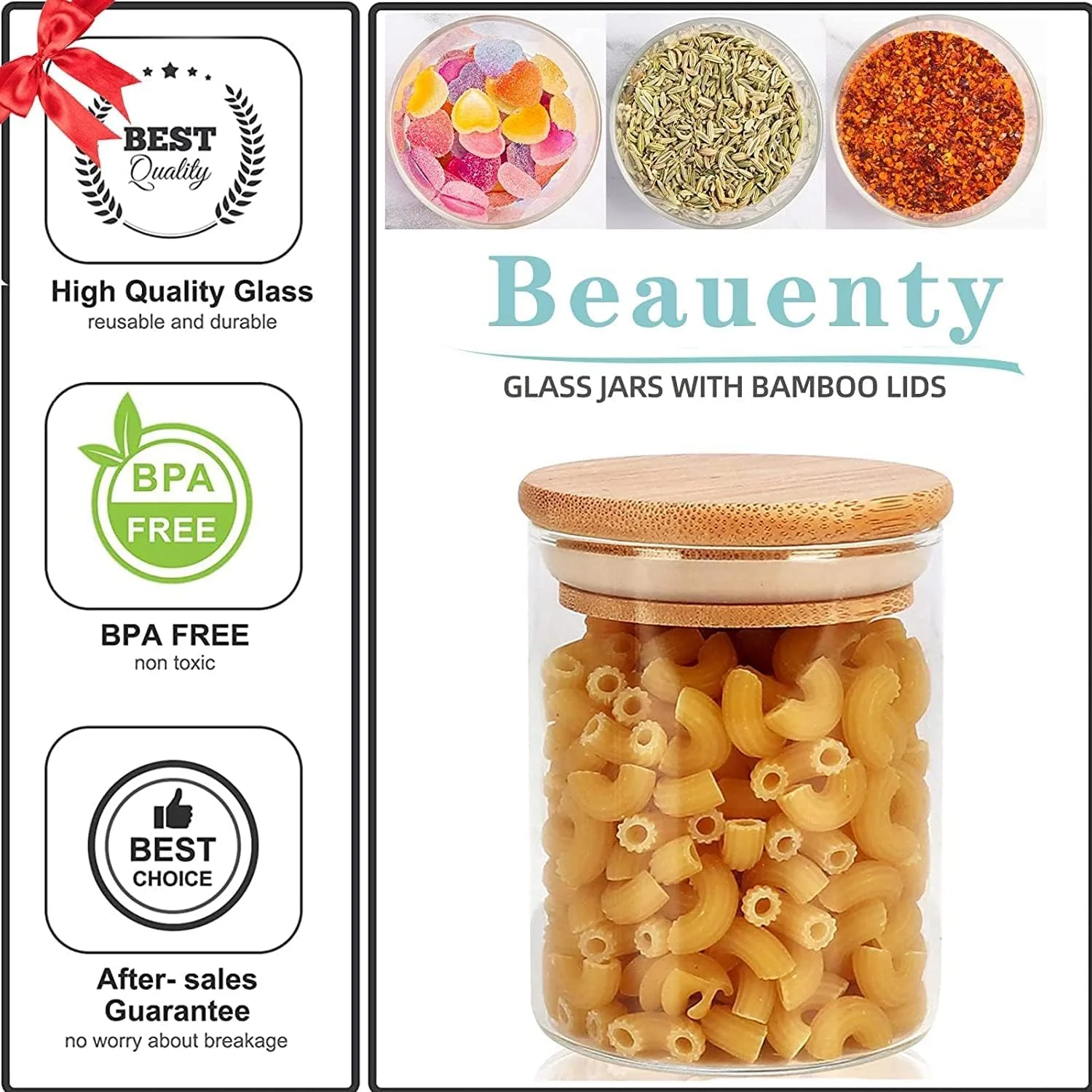 ست ظروف شیشه ای ماه میر 300 میلی لیتر، ست 12 عددی ظروف ادویه شیشه ای ماه میر با درب های بامبو و برچسب های هواگیر، ظروف نگهداری غلات و ادویه جات برای آشپزخانه منزل، چای، گیاهان دارویی، قهوه، آرد، حبوبات (گرد)