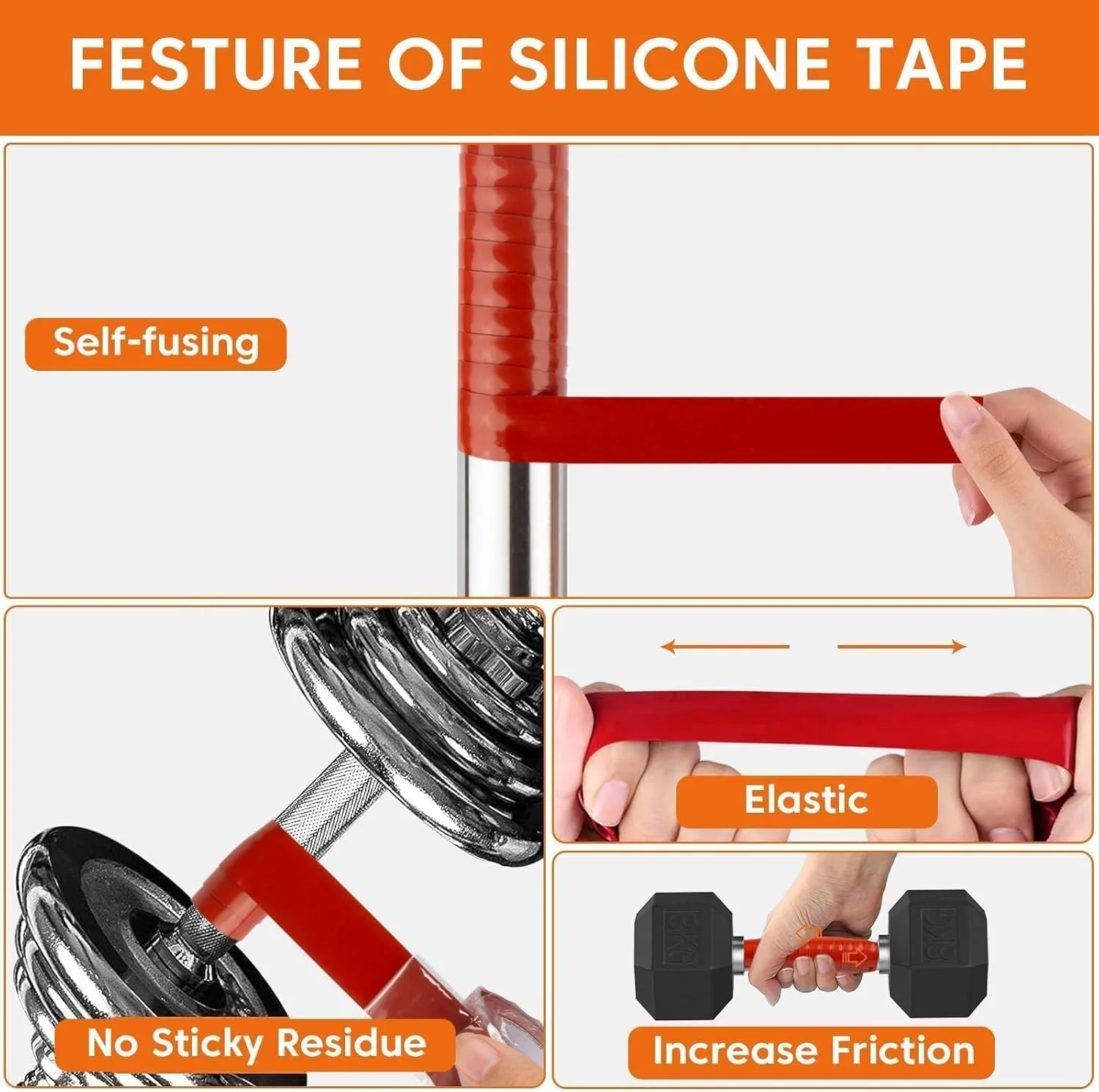 نوار سیلیکونی Joyzzz، 2 رول 2.5 سانتی‌متری در 3 متری خود چسب، نوار لاستیکی مقاوم در برابر حرارت بالا برای تعمیر نشتی لوله کشی، لوله شلنگ و عایق کابل (قرمز)