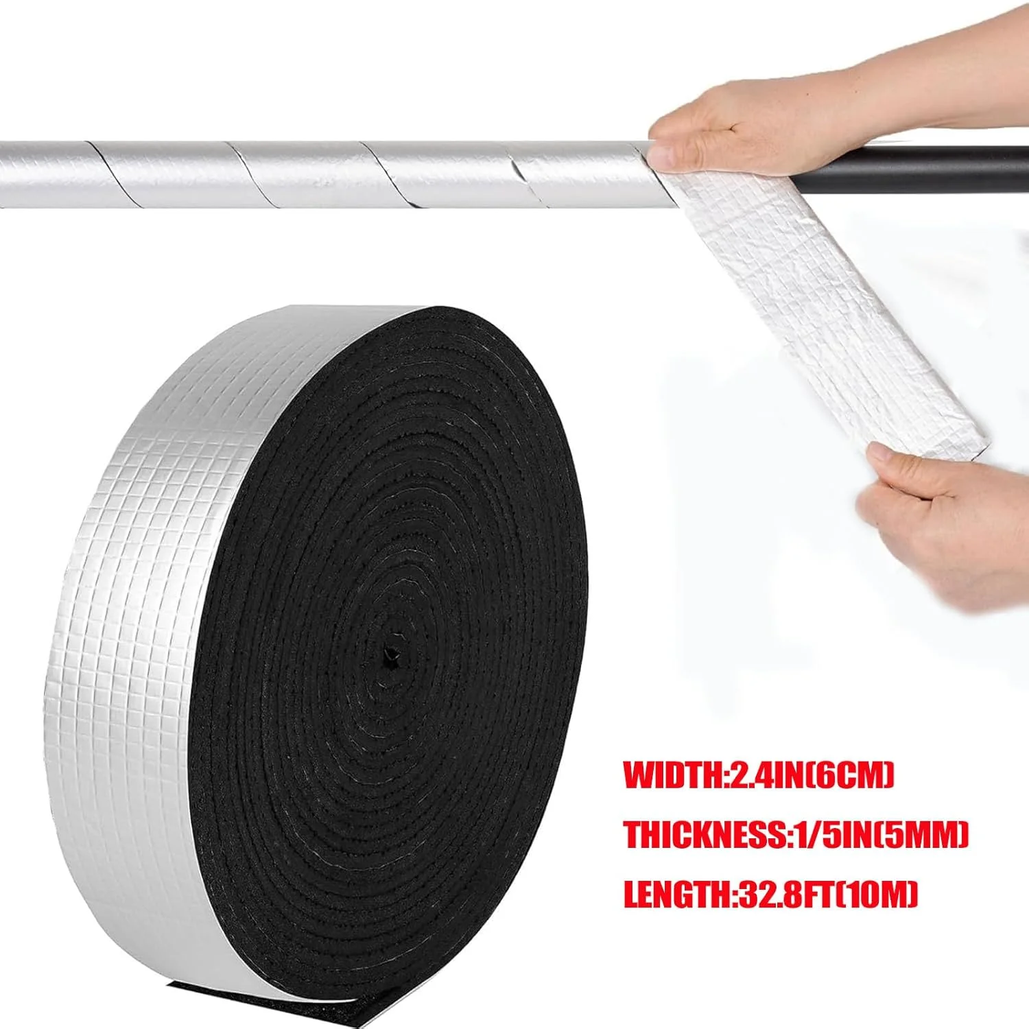 عایق لوله فوم و فویل خود چسب 5 سانتی متری در 10 متری برای محافظت از یخ زدگی زمستانی، عایق لوله برای لوله های آب سرد و گرم برای کاهش اتلاف حرارت (1 عدد)