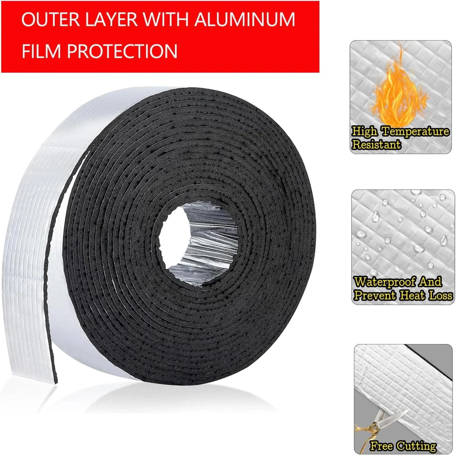 عایق لوله فوم و فویل خود چسب 5 سانتی متری در 10 متری برای محافظت از یخ زدگی زمستانی، عایق لوله برای لوله های آب سرد و گرم برای کاهش اتلاف حرارت (1 عدد)