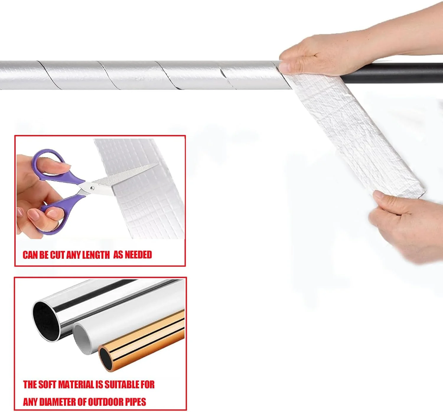 عایق لوله فوم و فویل خود چسب 5 سانتی متری در 10 متری برای محافظت از یخ زدگی زمستانی، عایق لوله برای لوله های آب سرد و گرم برای کاهش اتلاف حرارت (1 عدد)
