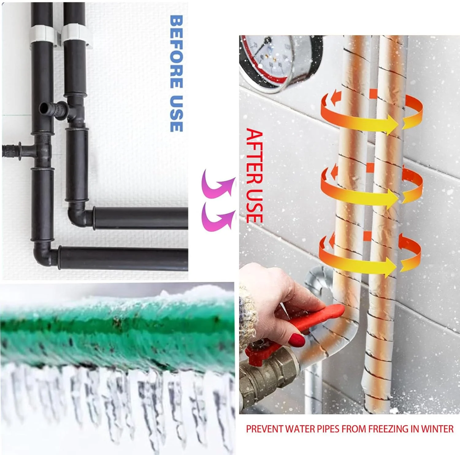 عایق لوله فوم و فویل خود چسب 5 سانتی متری در 10 متری برای محافظت از یخ زدگی زمستانی، عایق لوله برای لوله های آب سرد و گرم برای کاهش اتلاف حرارت (1 عدد)