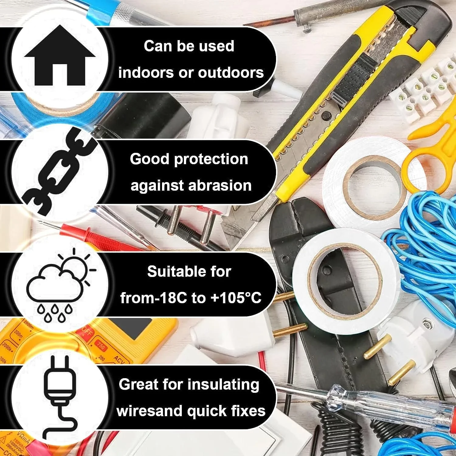 نوار چسب برق JieGuanG، 6 عدد نوار عایق سفید، نوار ضد آب 15 متری برای خودرو، سیم کشی مدار برق خودرو