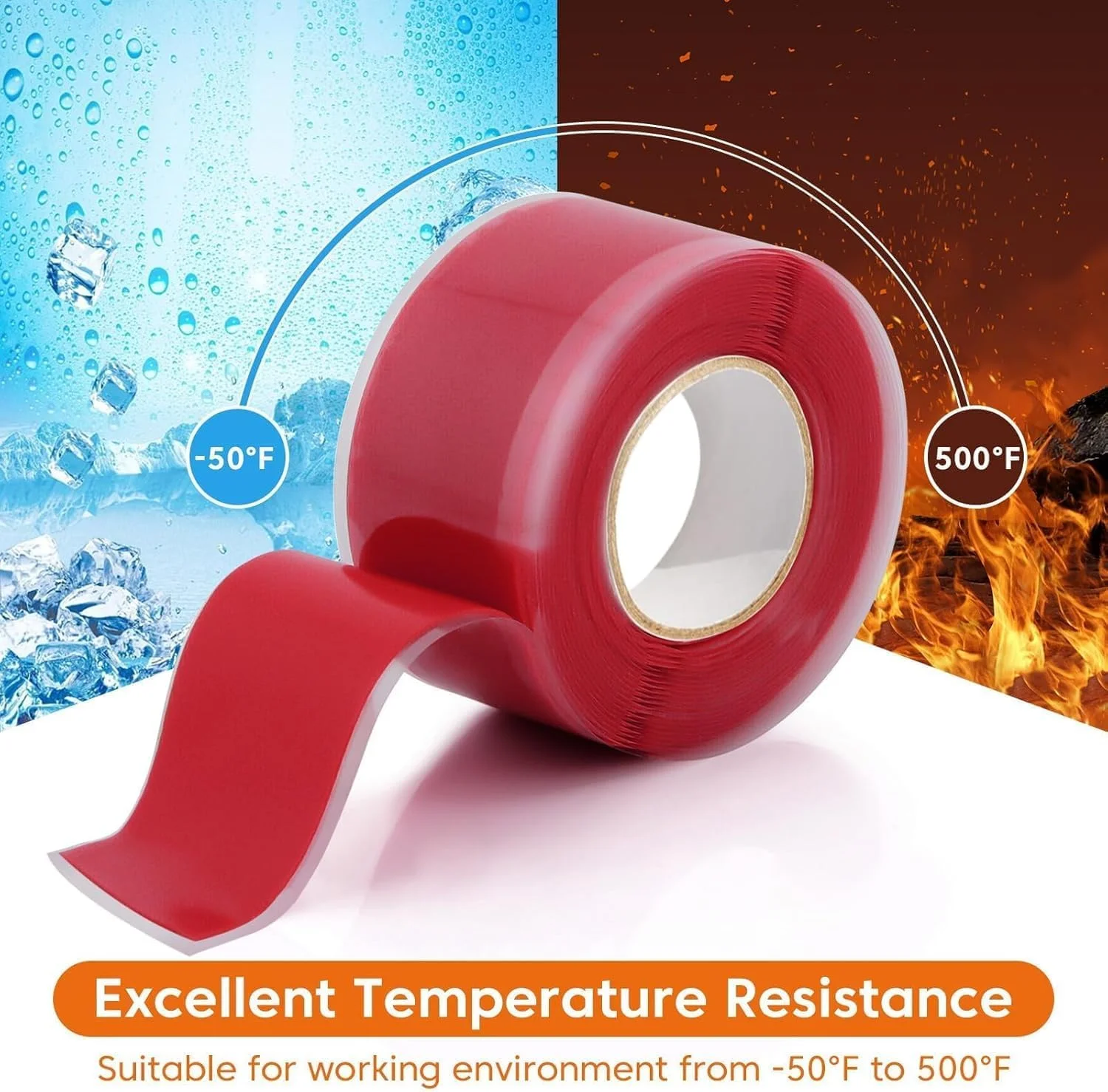 نوار سیلیکونی Joyzzz، 2 رول 2.5 سانتی‌متری در 3 متری خود چسب، نوار لاستیکی مقاوم در برابر حرارت بالا برای تعمیر نشتی لوله کشی، لوله شلنگ و عایق کابل (قرمز)
