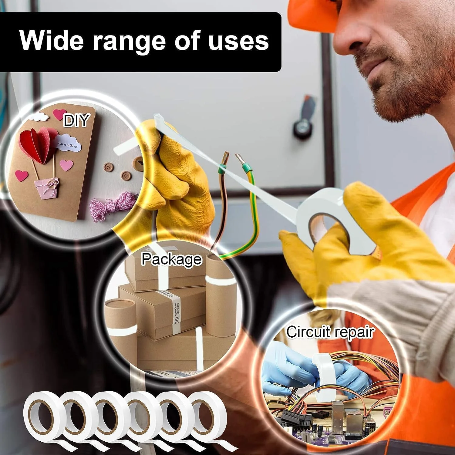 نوار چسب برق JieGuanG، 6 عدد نوار عایق سفید، نوار ضد آب 15 متری برای خودرو، سیم کشی مدار برق خودرو