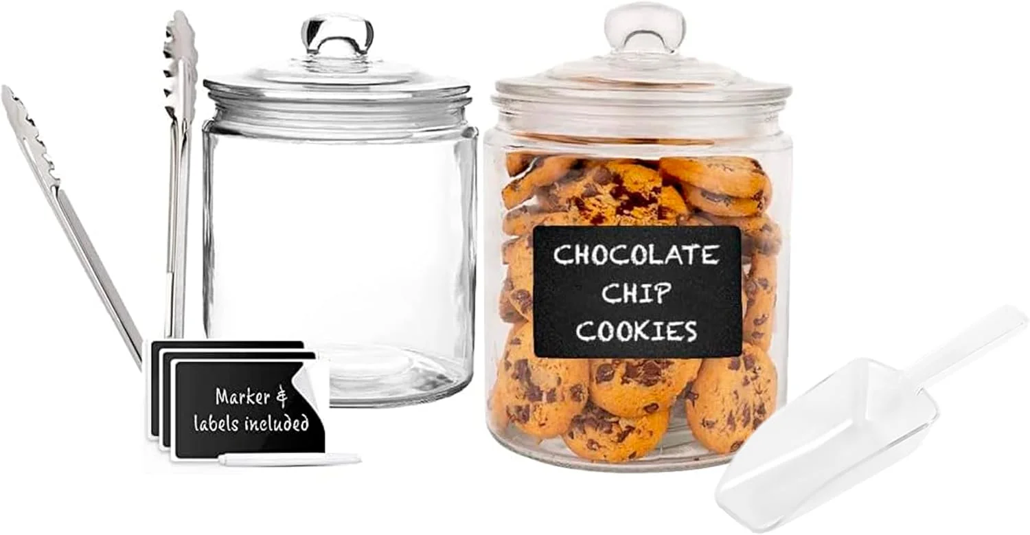 ست ظروف شیشه ای درب دار ذخیره سازی PESCADOR با گچ، بیلچه، انبر، برچسب، ست 2 عددی، 1.7 لیتر، شفاف