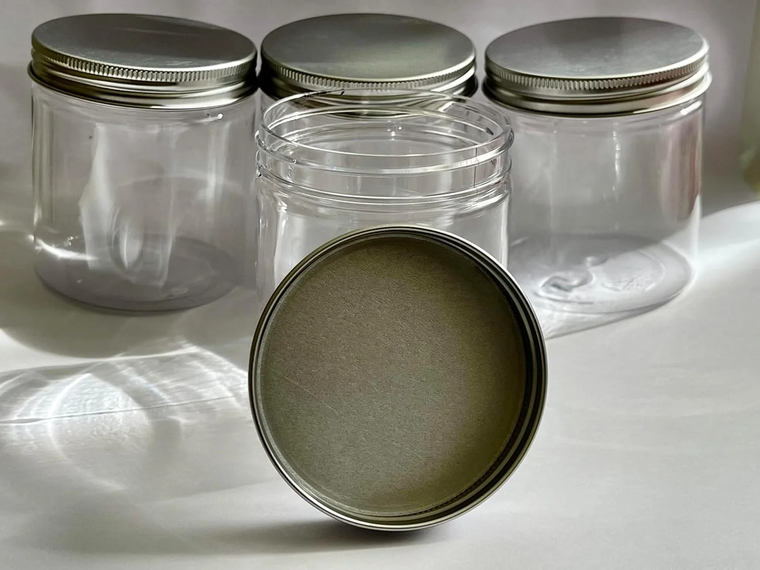 ست 4 عددی ظروف پلاستیکی درب نقره ای، 250 میلی لیتر، دهانه گشاد