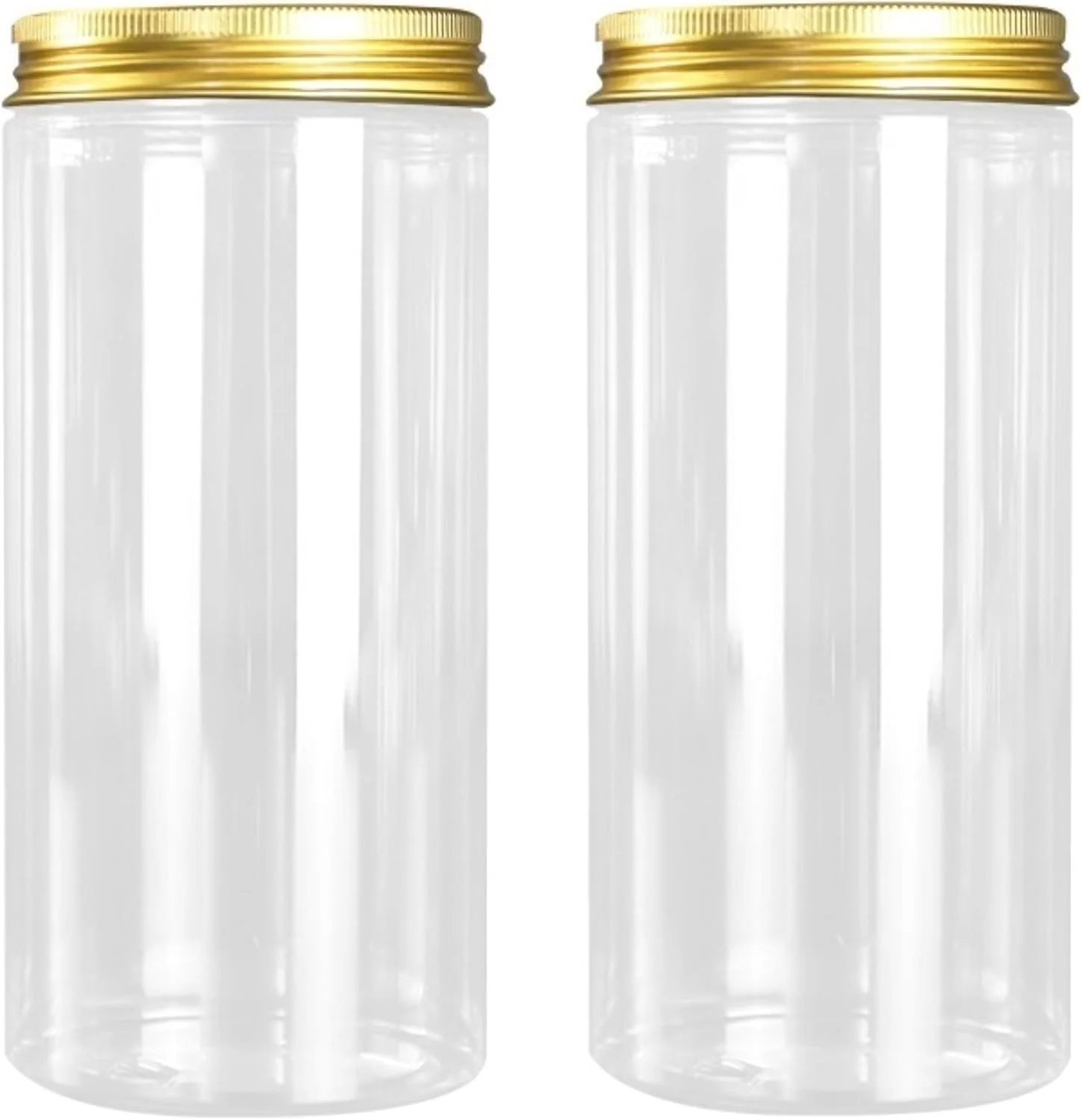 ست 4 تایی شیشه های پلاستیکی شفاف میسون با درب طلایی، ظروف دهان گشاد قابل استفاده مجدد و ضد نشت، مناسب برای میوه های خشک، آجیل، محصولات آشپزخانه و نگهداری خانگی. (1000 میلی لیتر)