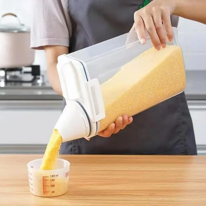 ظرف نگهداری برنج و مواد غذایی با درب پیمانه دار داخلی - بدون BPA - سازمان دهنده مواد غذایی خشک و انبار - 2.5 لیتر