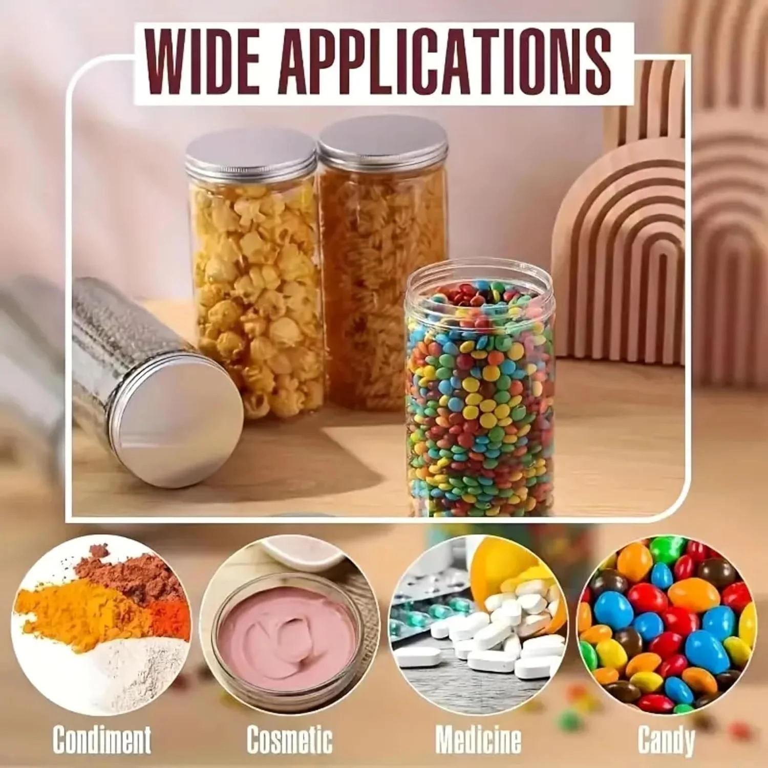 ست 4 تایی شیشه های پلاستیکی شفاف میسون با درب طلایی، ظروف دهان گشاد قابل استفاده مجدد و ضد نشت، مناسب برای میوه های خشک، آجیل، محصولات آشپزخانه و نگهداری خانگی. (1000 میلی لیتر)