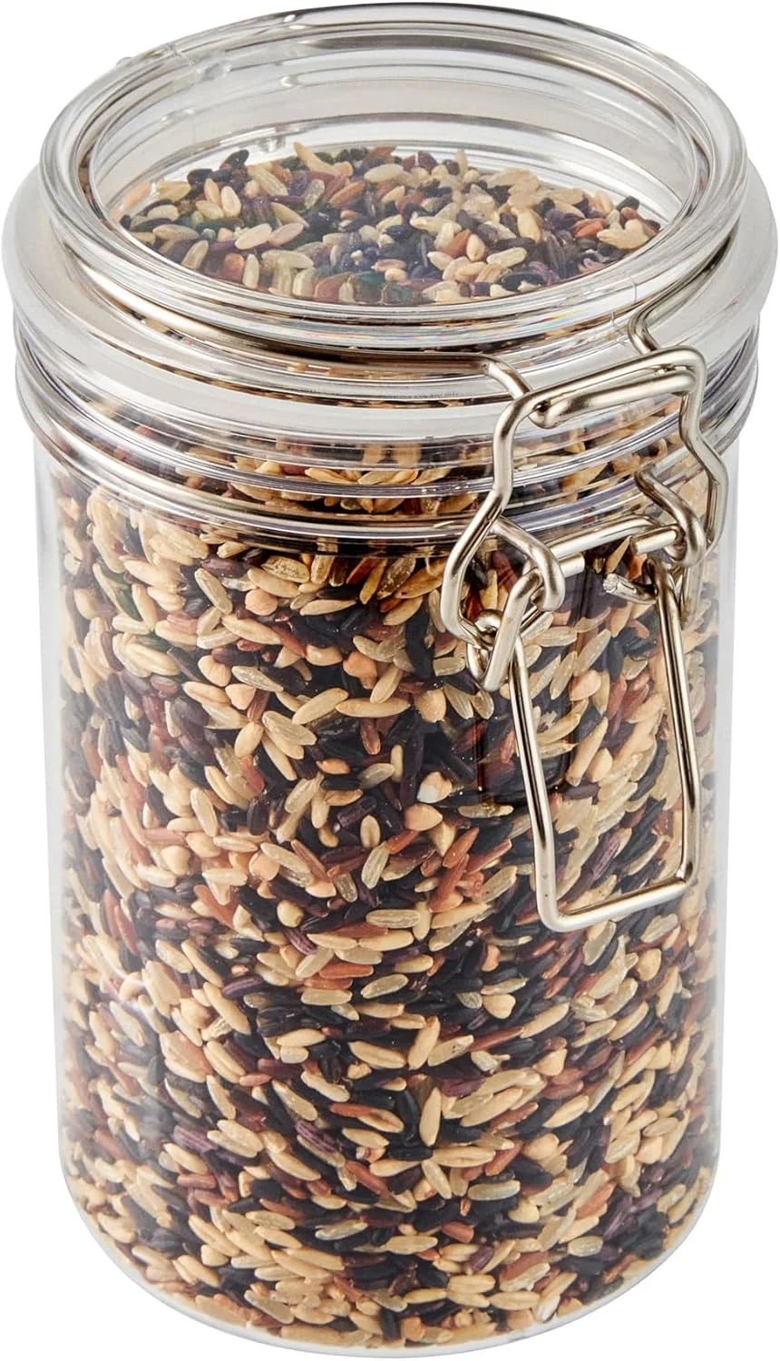 ظروف شیشه ای دهان گشاد 710 میلی لیتری مت لوکس Restaurantware، 2 عدد ظرف نگهداری درب دار با درب های محکم - واشر لاستیکی، دهانه پهن، ظروف گرد پلاستیکی شفاف، بادوام، برای نگهداری مواد غذایی خشک فله ای در آشپزخانه و انبار