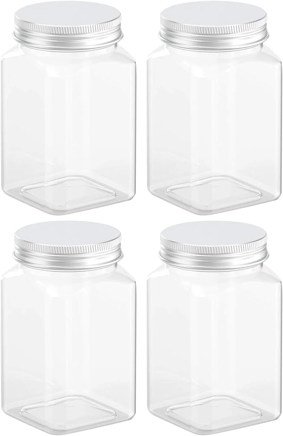 ظروف آشپزخانه، ظروف پلاستیکی شفاف 800 میلی لیتری با درب های نقره ای راه راه، بسته 4 عددی - ظروف استوانه ای مستطیلی برای نگهداری مواد غذایی، لوازم صنایع دستی، محصولات آرایشی، سازمان دهنده انبار، پروژه های DIY