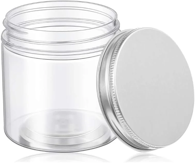 12 عدد بطری خالی 250 میلی لیتری قابل پر کردن مجدد، شیشه های پلاستیکی شفاف با درب نقره ای برای محصولات نگهداری مواد غذایی و خانگی، ظروف گرد برای شیرینی، ادویه جات