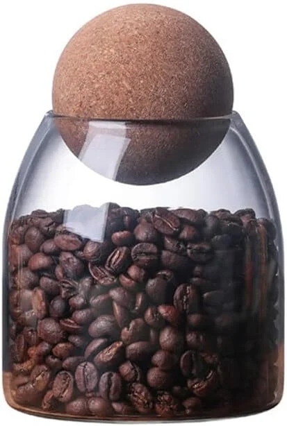 شیشه مربا 500 میلی لیتری QUUPY با درب چوب پنبه ای توپی، بطری شیشه ای گرد چوب پنبه ای، بطری تزئینی زیبا، ظرف نگهدارنده برای مواد غذایی، قهوه، شکر، انبار