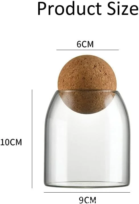 شیشه مربا 500 میلی لیتری QUUPY با درب چوب پنبه ای توپی، بطری شیشه ای گرد چوب پنبه ای، بطری تزئینی زیبا، ظرف نگهدارنده برای مواد غذایی، قهوه، شکر، انبار