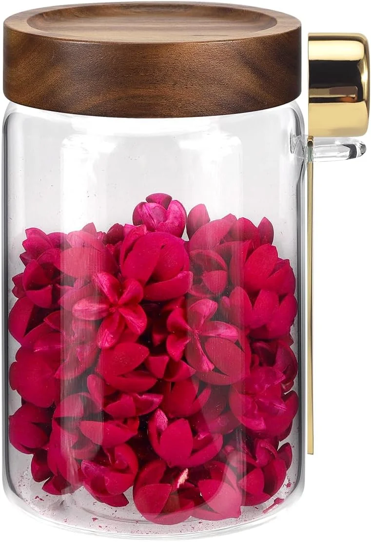 ست ظروف ادویه شیشه ای با قاشق، ظروف چاشنی شیشه ای کوچک با درب، محفظه نگهداری مواد غذایی درب دار برای آشپزخانه، شکر، چای، دانه های قهوه، گیاهان، نمک (900 میلی لیتر / 30 اونس - 1 بسته - با قاشق)