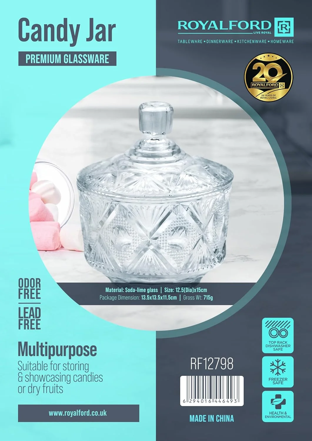 ظرف شیشه ای درب دار رویال فورد مدل RF12798، ظرف نگهداری شیشه ای درب دار مناسب برای نگهداری مواد غذایی و شیرینی ظرف شیشه ای درب دار رویال فورد مدل RF12798، ظرف نگهداری شیشه ای درب دار مناسب برای نگهداری مواد غذایی و شیرینی