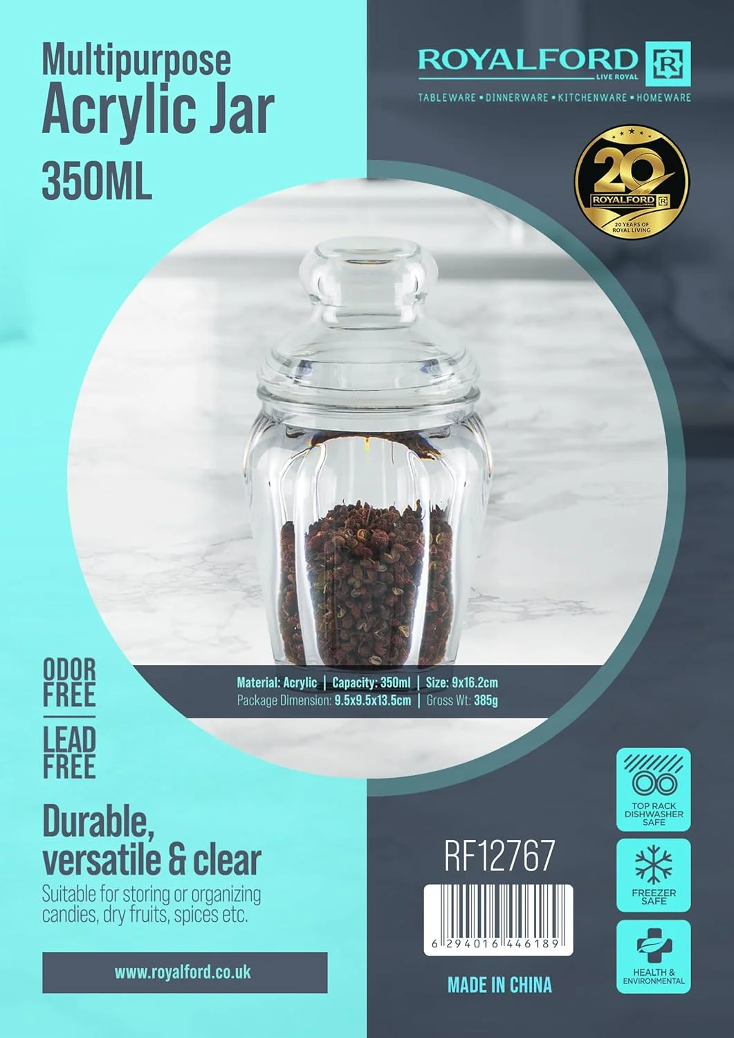 ظرف آکریلیک چند منظوره 350 میلی لیتری رویال فورد - RF12767 / شیک و ظریف، ساختار بادوام و ماندگار / جعبه نگهداری با درب شفاف ظرف آکریلیک چند منظوره 350 میلی لیتری رویال فورد - RF12767 / شیک و ظریف، ساختار بادوام و ماندگار / جعبه نگهداری با درب شفاف