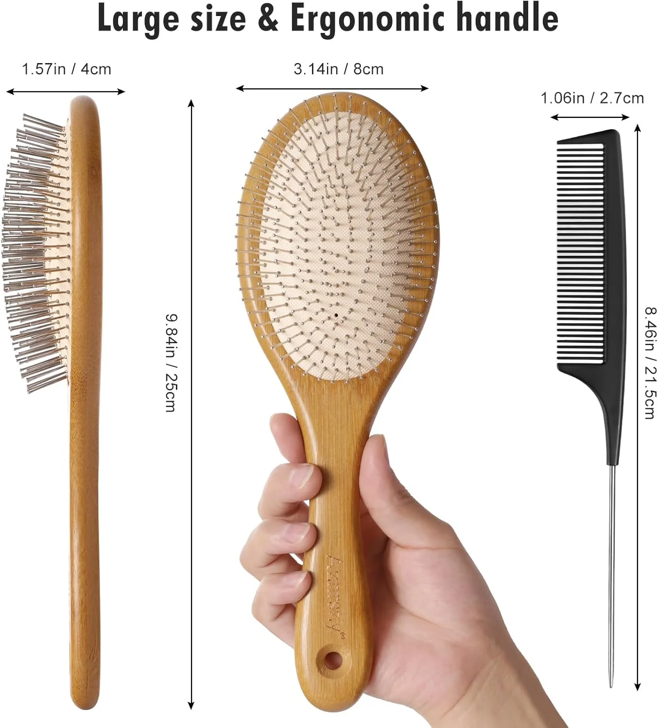 برس باز کننده گره مو، برس خشک و تر برای موهای فر و ضخیم با بالشتک هوا و موهای استیل ضد زنگ، شانه برس برای ماساژ سر/تحریک پوست سر/رشد مو/مراقبت روزانه مو (بیضی) برس باز کننده گره مو، برس خشک و تر برای موهای فر و ضخیم با بالشتک هوا و موهای استیل ضد زنگ، شانه برس برای ماساژ سر/تحریک پوست سر/رشد مو/مراقبت روزانه مو (بیضی)