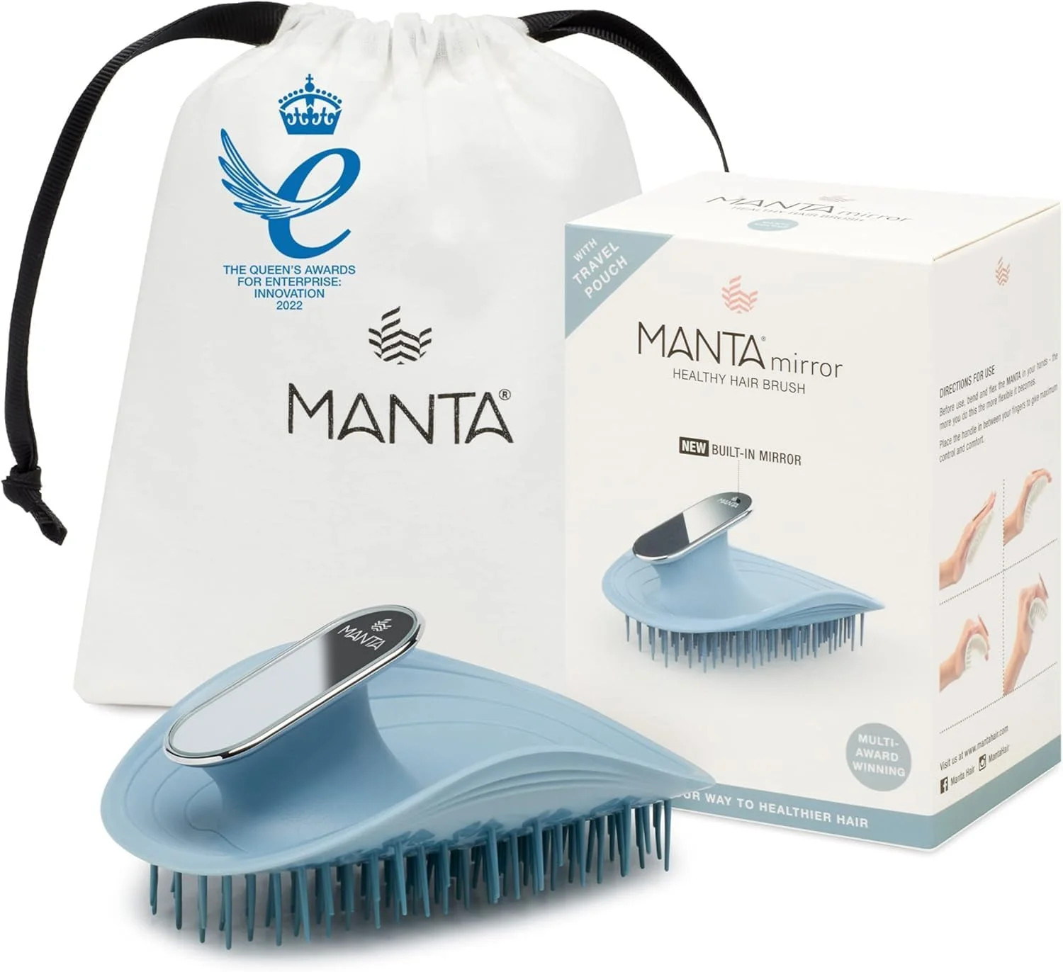 برس موی نشکن مانتا، برس ماساژور پوست سر برای موهای خیس و خشک، برس موی ملایم برای موهای آسیب دیده و انواع مو - برس های باز کننده گره مو برای زنان و مردان، برس موی فر، آبی