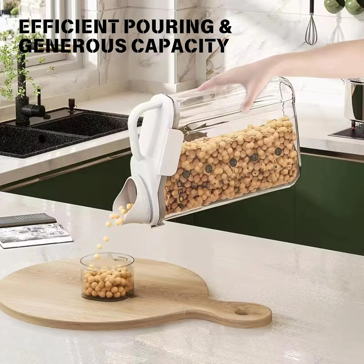 ظرف نگهداری حبوبات آشپزخانه Spark It Home با پیمانه اندازه گیری، دستگیره حمل، مهر و موم ضد نشت و هوا، جعبه نگهداری غلات، غذای حیوانات خانگی، شفاف 2 لیتری سفید، بدون BPA