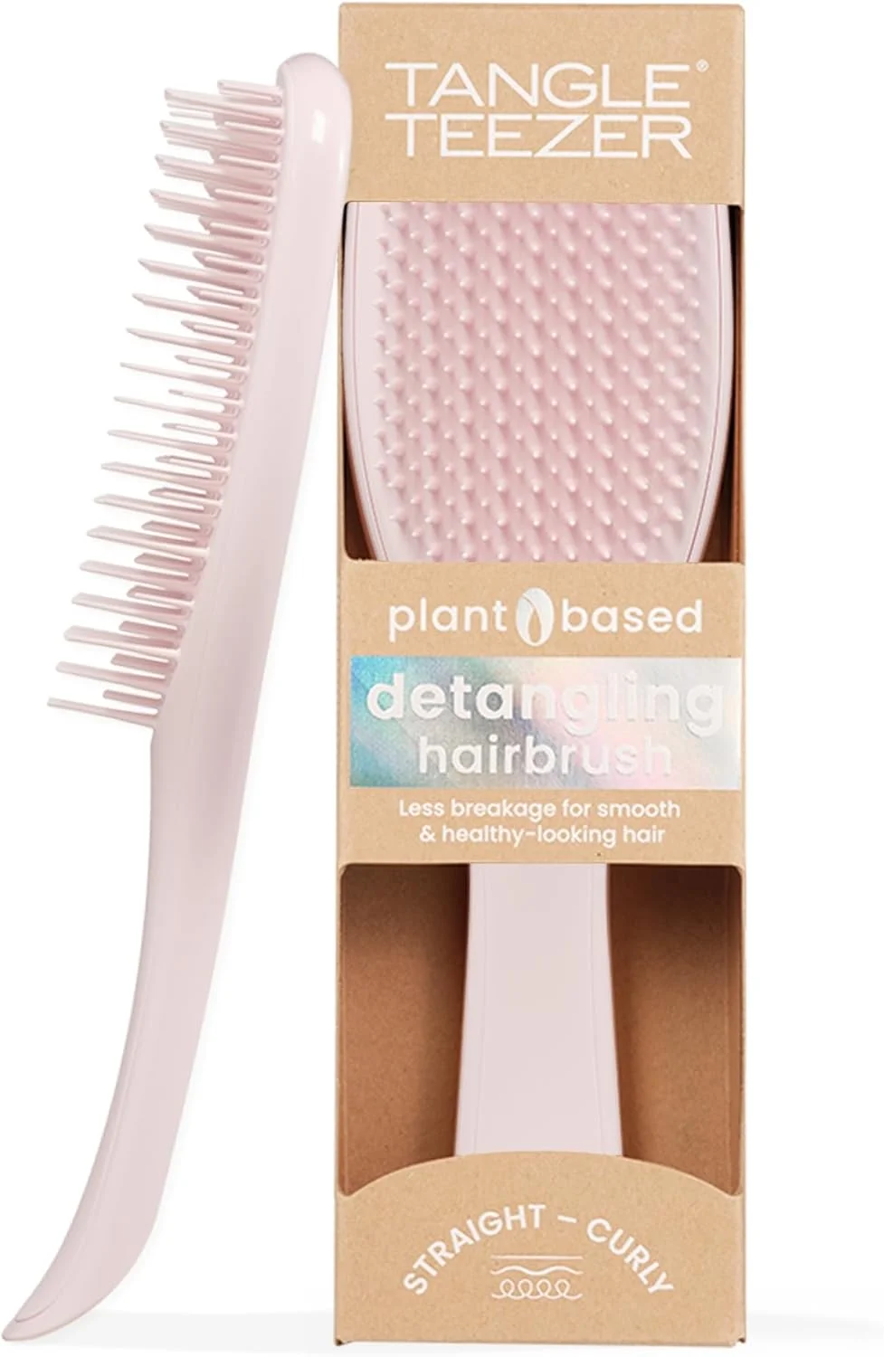 برس باز کننده گره مو Tangle Teezer گیاهی، برس موی خشک و خیس، از بین برنده گره و کاهش دهنده شکستگی مو برای انواع مو، صورتی پف نبات