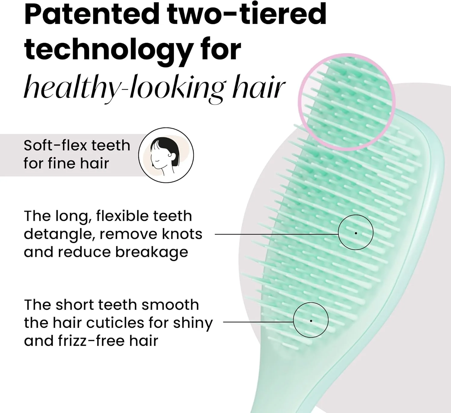 Tangle Teezer Mini Ultimate Detangler مخصوص موهای نازک و شکننده، برای موهای خیس و خشک، برس باز کننده گره مو برای موهای نازک و ظریف، برس ایده آل برای کودکان و مسافرت، Jade Lagoon