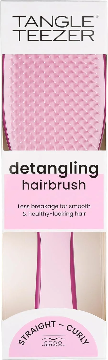 برس مو Tangle Teezer Ultimate Detangler رنگ رزبری روژ، برس برای موهای خشک و خیس با دسته صاف برای گرفتن ایده آل، برس سشوار، برس گره باز کن نوآورانه، بسته 1 عددی
