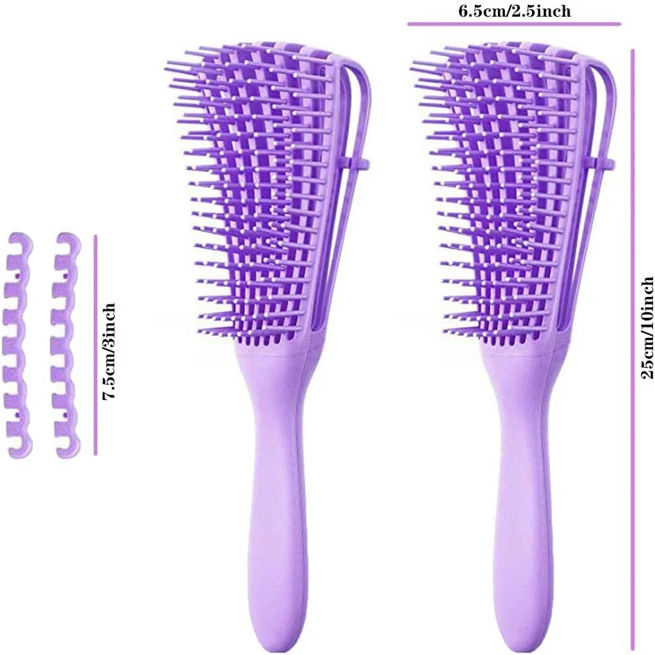 برس باز کننده گره مو SYBF برای موهای فر، برس باز کننده گره مو برای موهای مجعد با بافت آفریقایی از نوع 3a تا 4c، مناسب برای موهای خیس/خشک/بلند و ضخیم، باز کردن گره و بهبود بافت مو - تمیز کردن آسان (بنفش - 1 عدد)