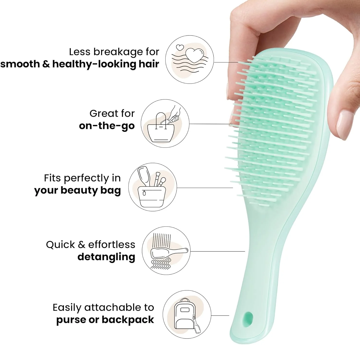 Tangle Teezer Mini Ultimate Detangler مخصوص موهای نازک و شکننده، برای موهای خیس و خشک، برس باز کننده گره مو برای موهای نازک و ظریف، برس ایده آل برای کودکان و مسافرت، Jade Lagoon