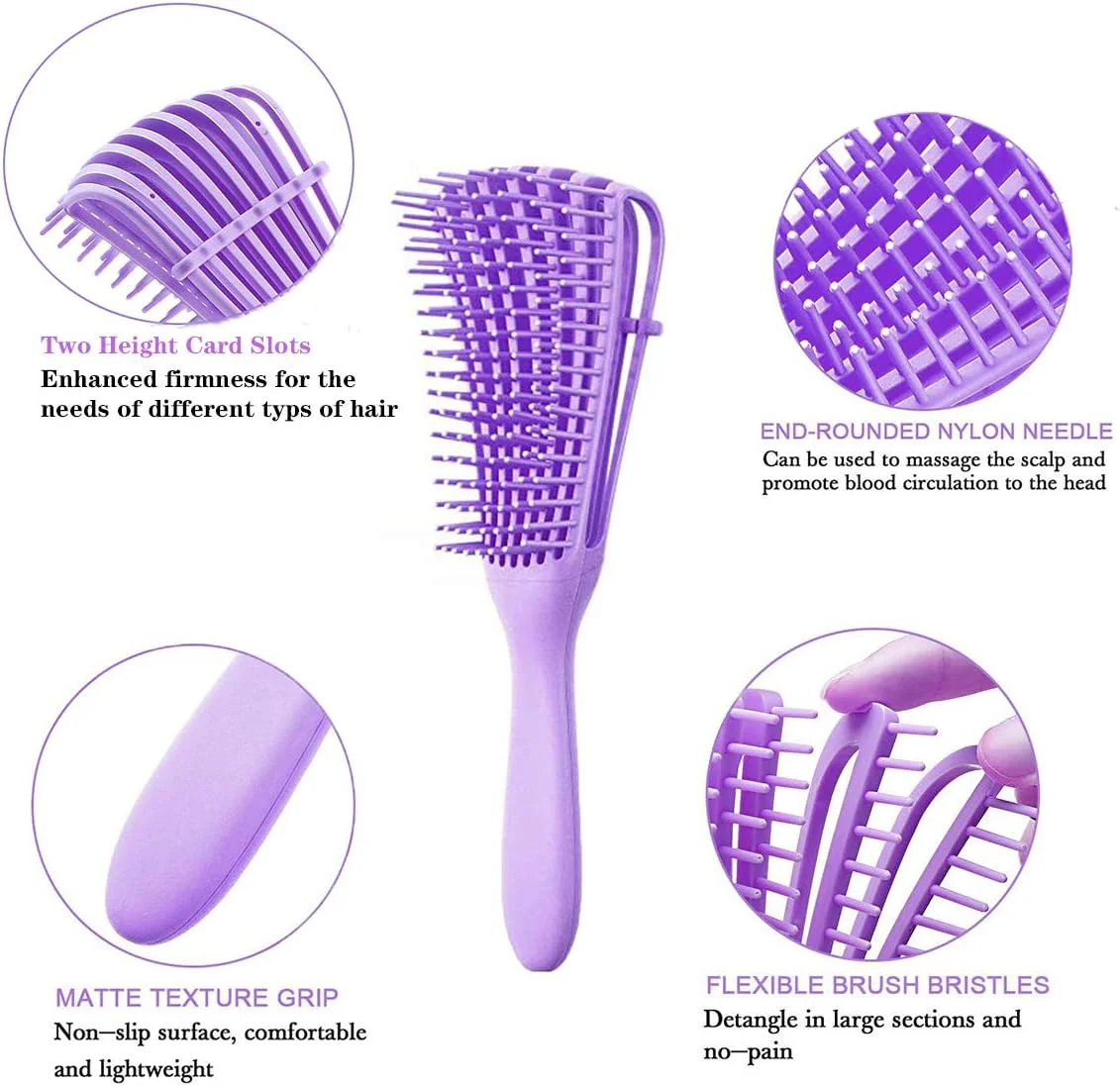 برس باز کننده گره مو SYBF برای موهای فر، برس باز کننده گره مو برای موهای مجعد با بافت آفریقایی از نوع 3a تا 4c، مناسب برای موهای خیس/خشک/بلند و ضخیم، باز کردن گره و بهبود بافت مو - تمیز کردن آسان (بنفش - 1 عدد)