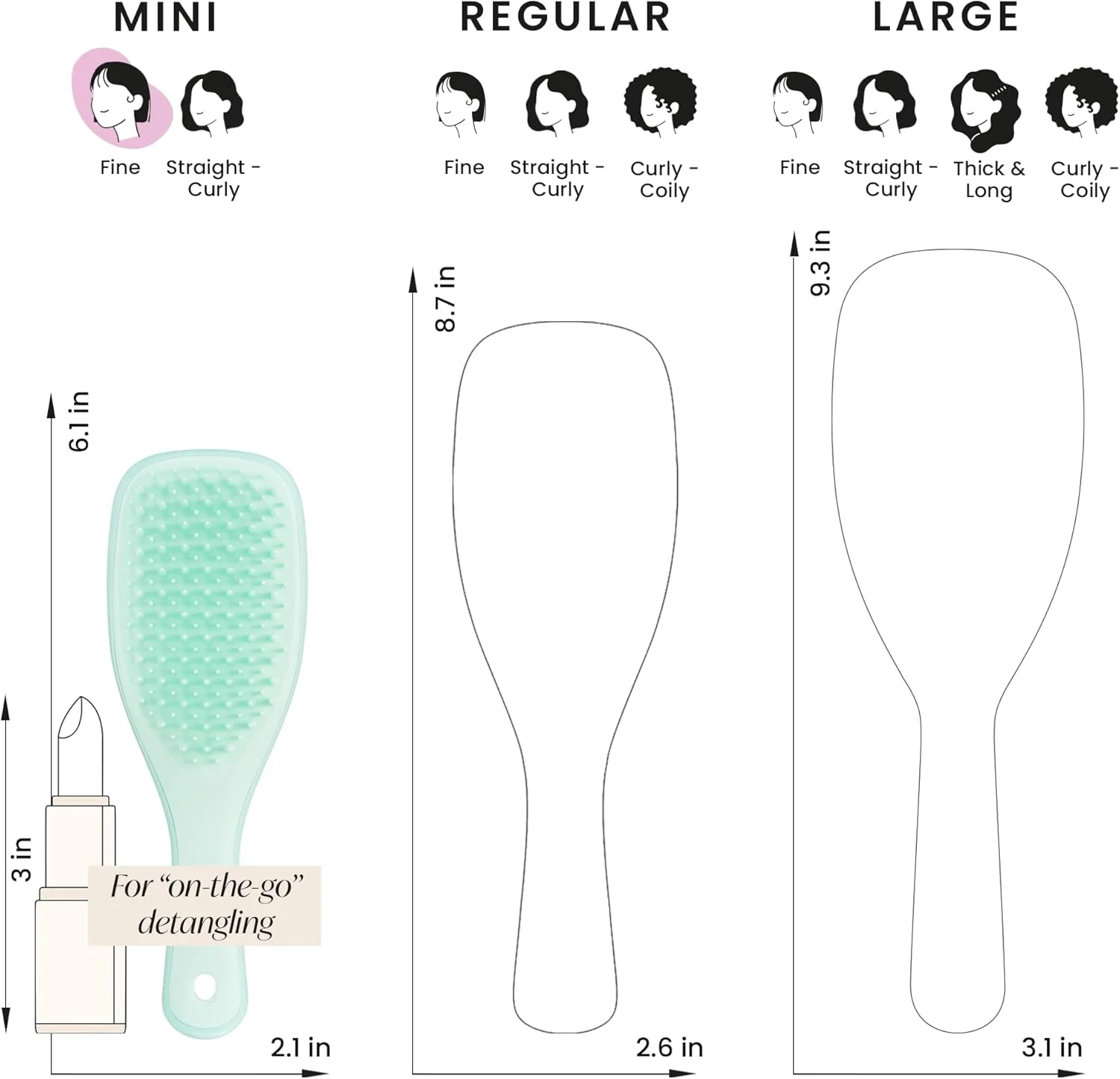 Tangle Teezer Mini Ultimate Detangler مخصوص موهای نازک و شکننده، برای موهای خیس و خشک، برس باز کننده گره مو برای موهای نازک و ظریف، برس ایده آل برای کودکان و مسافرت، Jade Lagoon