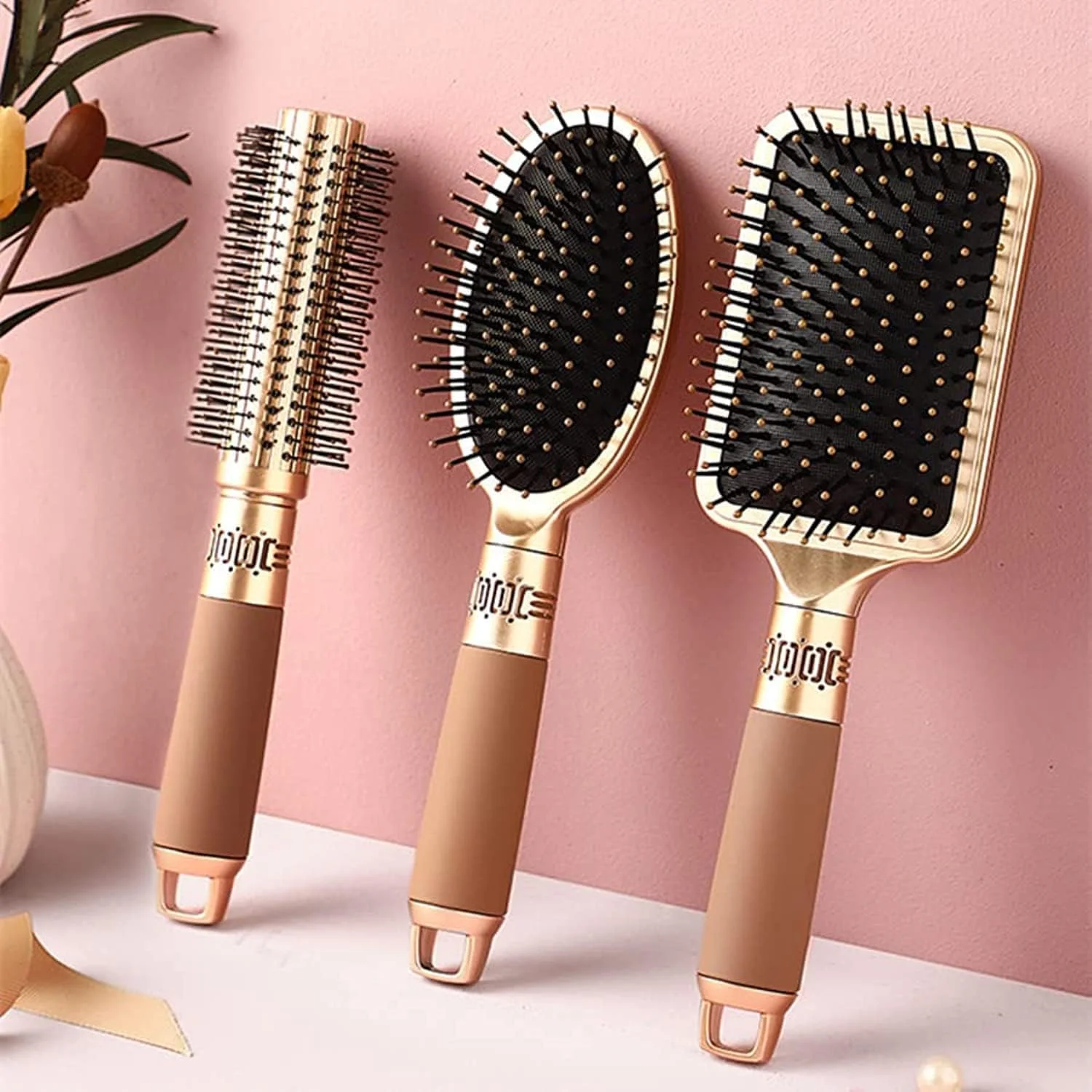 مجموعه 3 عددی برس مو U-HOOME، برس موی بیضی ماساژ ضد الکتریسیته ساکن، برس موی گرد، برس گره باز کن، ابزار حالت دهنده برای زنان، مردان و کودکان، مجموعه برس موی پارویی برای گره باز کردن، خشک کردن با سشوار و صاف کردن