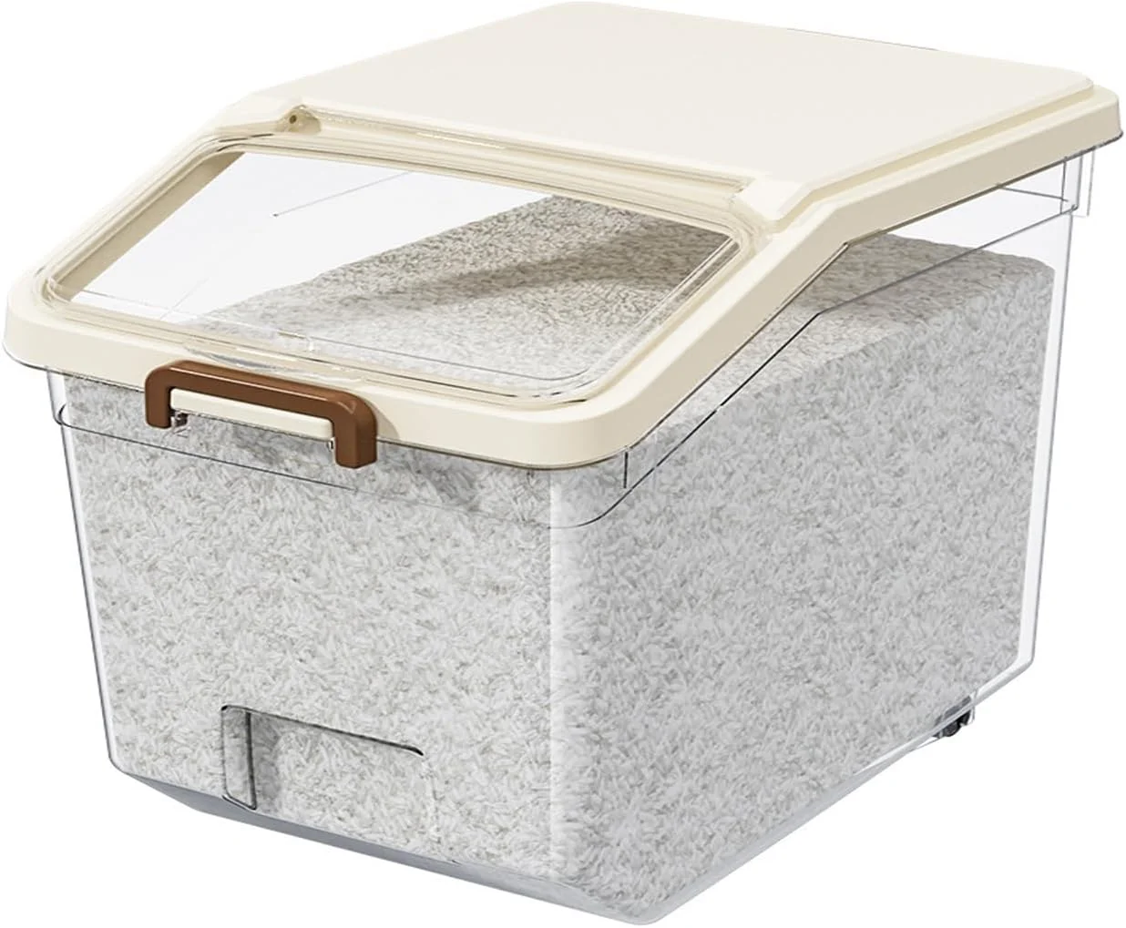 ظرف نگهداری برنج درب دار، ظرف غذا با پیمانه اندازه گیری، برای غلات، حبوبات، پاستا و موارد دیگر، پخش کننده غلات برای آشپزخانه/انبار (سفید - 10 کیلوگرم)