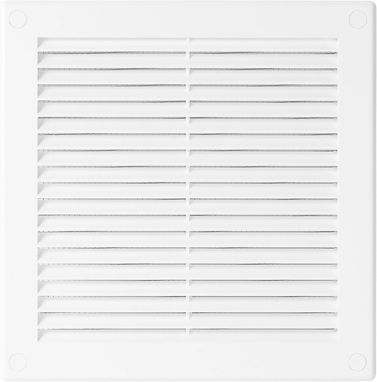 دریچه هوا پلاستیکی آونتا 200x200 میلی متر، سفید با توری حشرات، پوشش سوراخ های پیچ برای ظاهر بهتر