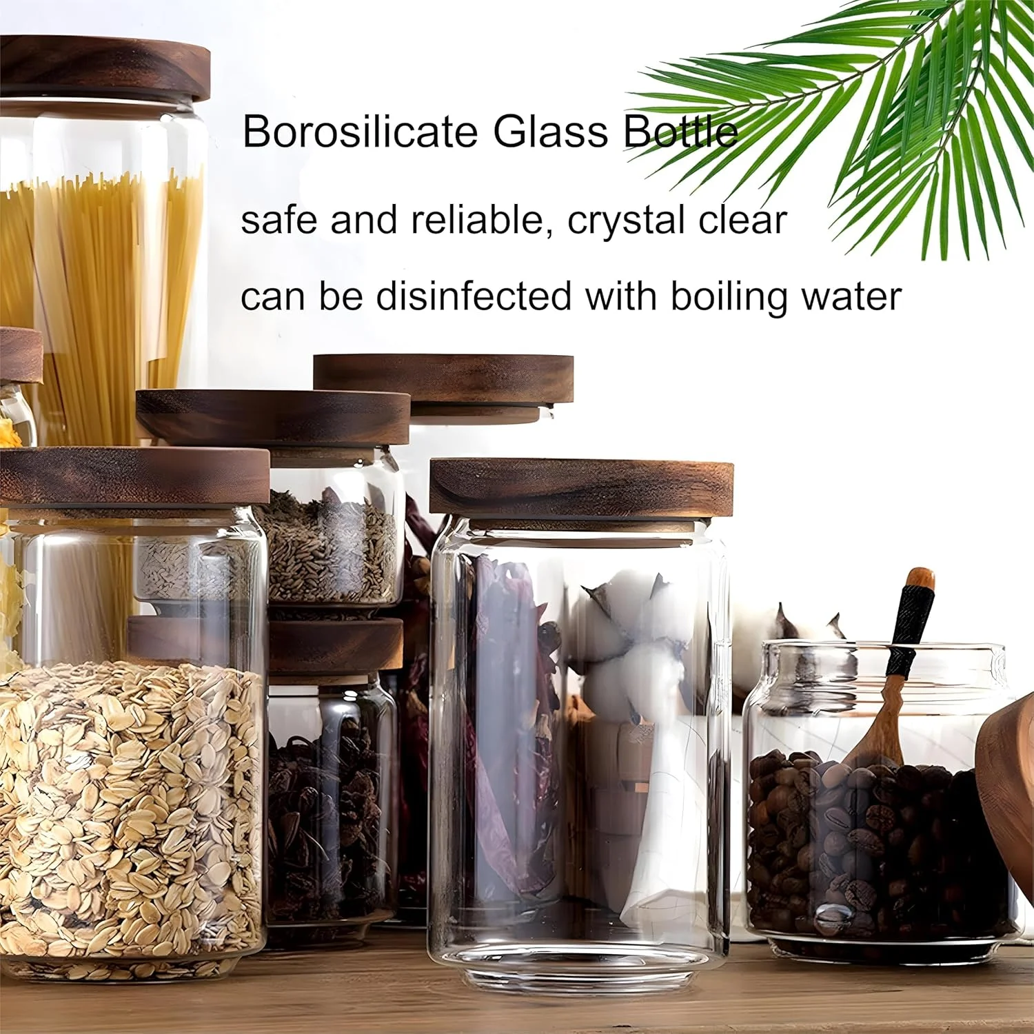 ست 3 عددی ظروف شیشه ای، ظروف نگهداری مواد غذایی شیشه ای با درب چوبی، ست ظروف نگهداری آشپزخانه درب دار، ظروف نگهداری قهوه درب دار برای آشپزخانه، سازماندهی انبار، ایده آل برای قهوه، آجیل (500 میلی لیتر)