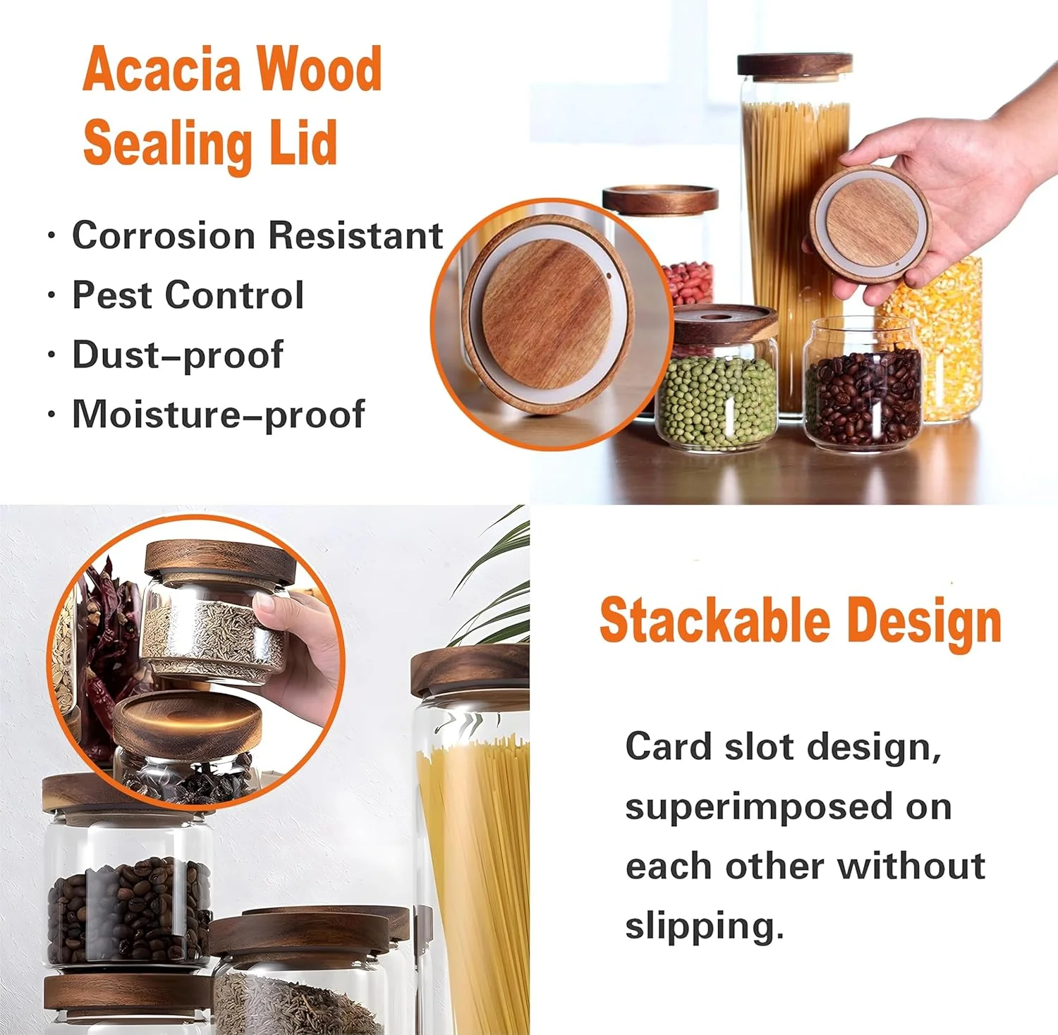 ست 3 عددی ظروف شیشه ای، ظروف نگهداری مواد غذایی شیشه ای با درب چوبی، ست ظروف نگهداری آشپزخانه درب دار، ظروف نگهداری قهوه درب دار برای آشپزخانه، سازماندهی انبار، ایده آل برای قهوه، آجیل (500 میلی لیتر)