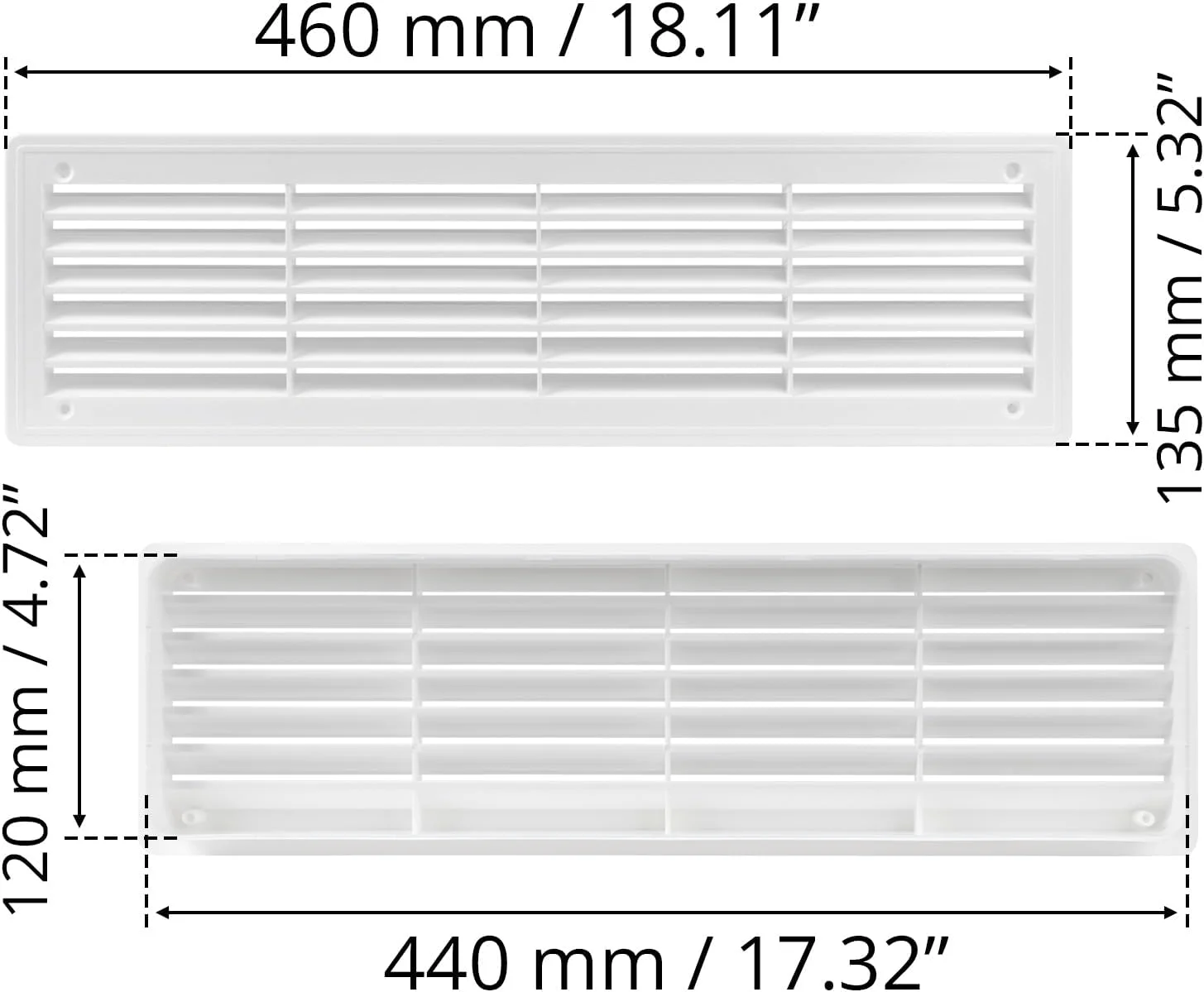 دریچه تهویه هوای درب دو طرفه سفید Awenta، 440mm x 120mm / 18" x 5 اینچ - دریچه درب برای درب داخلی، حمام، اتاق خواب، گاراژ، آشپزخانه دریچه تهویه هوای درب دو طرفه سفید Awenta، 440mm x 120mm / 18" x 5 اینچ - دریچه درب برای درب داخلی، حمام، اتاق خواب، گاراژ، آشپزخانه