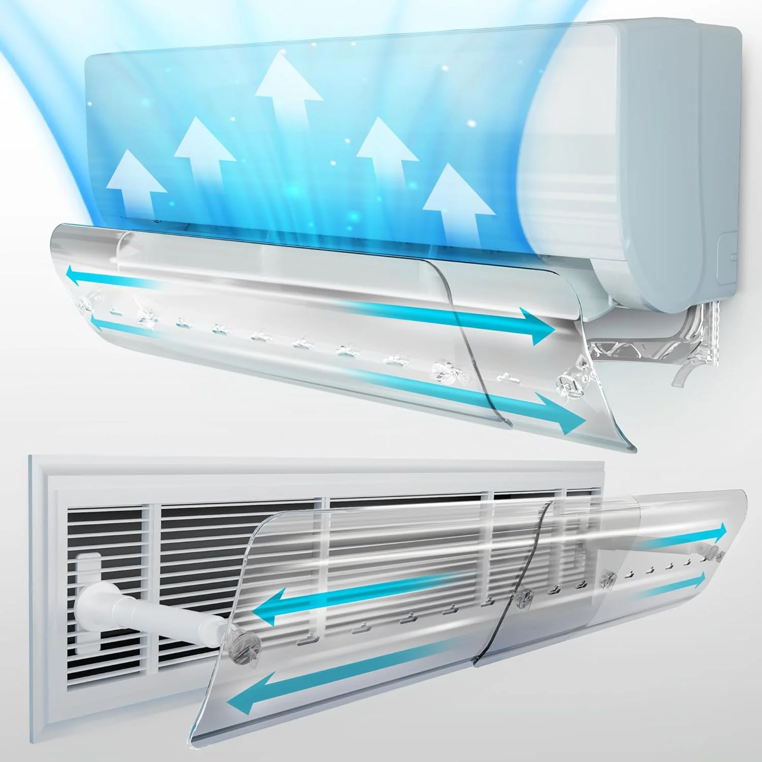 منحرف کننده کولر گازی اسپلیت مرکزی NEOBLOOM، منحرف کننده دریچه کولر گازی، شیشه جلوی قابل تنظیم 56-102.5 سانتی متر، منحرف کننده جریان هوای کولر گازی مرکزی، یونیورسال مناسب برای همه کولر گازی های اسپلیت، دریچه ها، توری ها