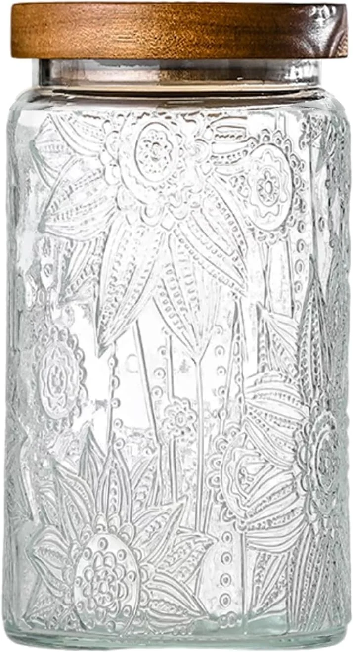 Tazweeq Vintage Glass Storage Jars, Airtight Containers with Lids, Decorative Kitchen Canisters for Coffee, Tea, Sugar & Spices, Clear Pantry Organizers