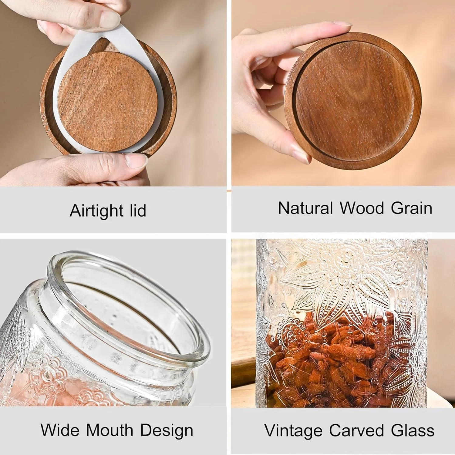 Tazweeq Vintage Glass Storage Jars, Airtight Containers with Lids, Decorative Kitchen Canisters for Coffee, Tea, Sugar & Spices, Clear Pantry Organizers Tazweeq Vintage Glass Storage Jars, Airtight Containers with Lids, Decorative Kitchen Canisters for Coffee, Tea, Sugar & Spices, Clear Pantry Organizers