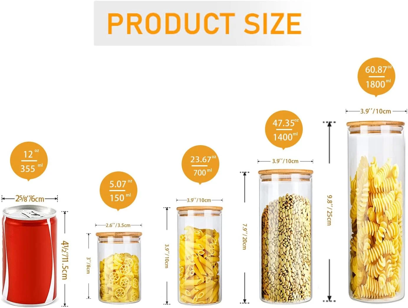 ست ظروف شیشه ای ذخیره سازی مواد غذایی TAPIT، ست جا ادویه ای، ست 3 تکه شیشه ای با درب های بامبو و برچسب های هواگیر، ظروف کوچک شفاف برای نگهداری مواد غذایی در کابینت برای چای، گیاهان دارویی، شکر و غیره... (3 تکه، 700 میلی لیتر)