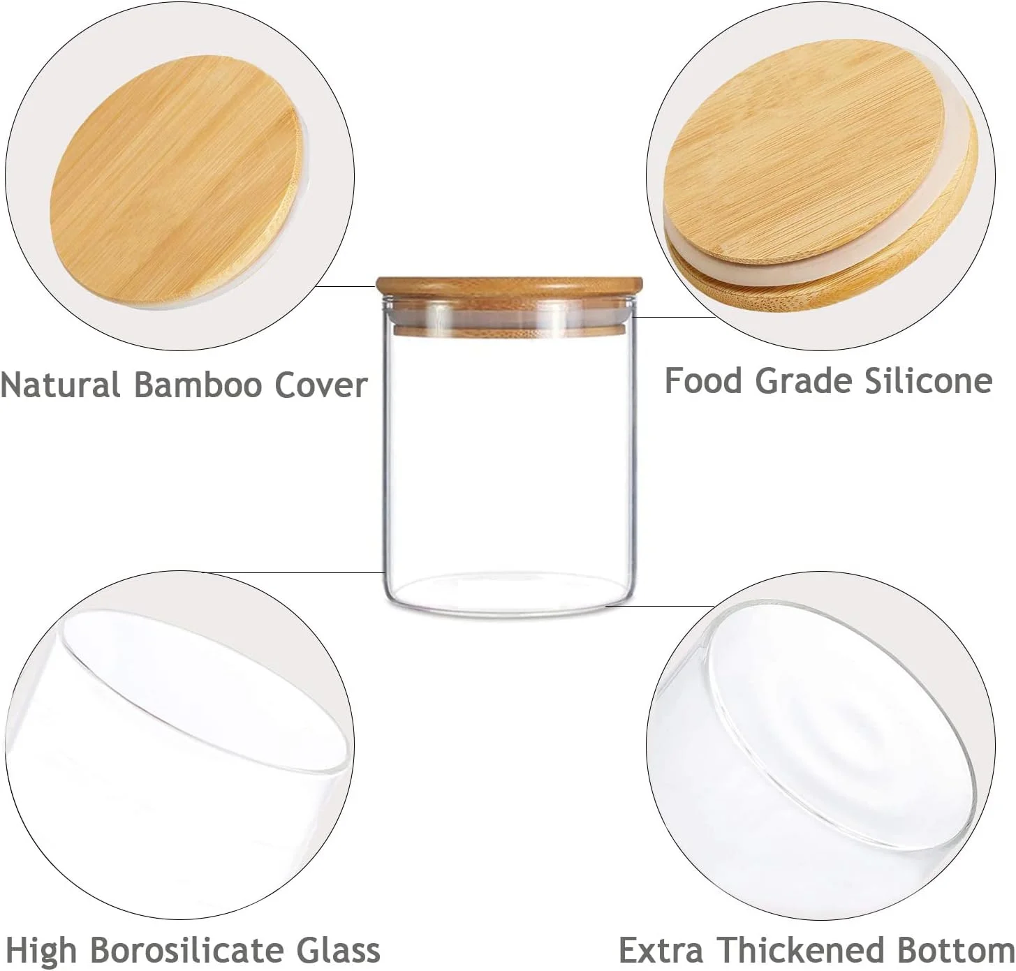 ست ظروف شیشه ای ذخیره سازی مواد غذایی TAPIT، ست جا ادویه ای، ست 3 تکه شیشه ای با درب های بامبو و برچسب های هواگیر، ظروف کوچک شفاف برای نگهداری مواد غذایی در کابینت برای چای، گیاهان دارویی، شکر و غیره... (3 تکه، 700 میلی لیتر)