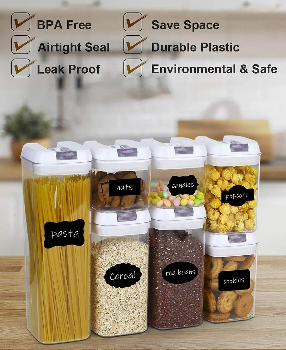 ست 7 تکه ظروف نگهداری مواد غذایی شفاف و هوا بند تیلور اند براون به همراه 10 برچسب و 1 ماژیک - ظروف آشپزخانه و انبار - ایده آل برای آرد، غلات، اسپاگتی، پاستا و موارد دیگر، سفید