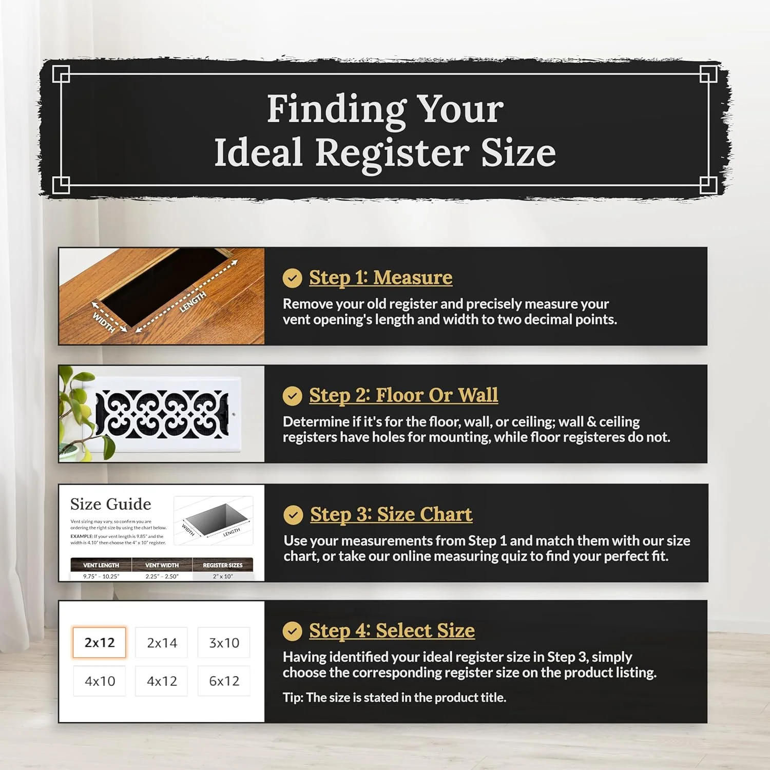 دکور گریتس دریچه دیواری طرح Oriental مدل AJH410-BLK، سایز 4x10 اینچ، مشکی بافت‌دار