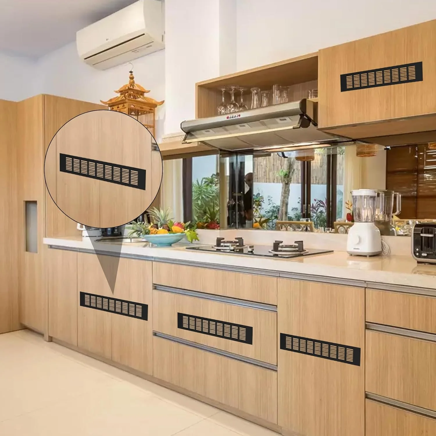 دریچه هوا CYEER، بسته 4 عددی، 80mmx400mm، پوشش دریچه هوا از جنس آلیاژ آلومینیوم مشکی، دریچه مستطیلی برای کمد لباس، جاکفشی، کابینت سینک