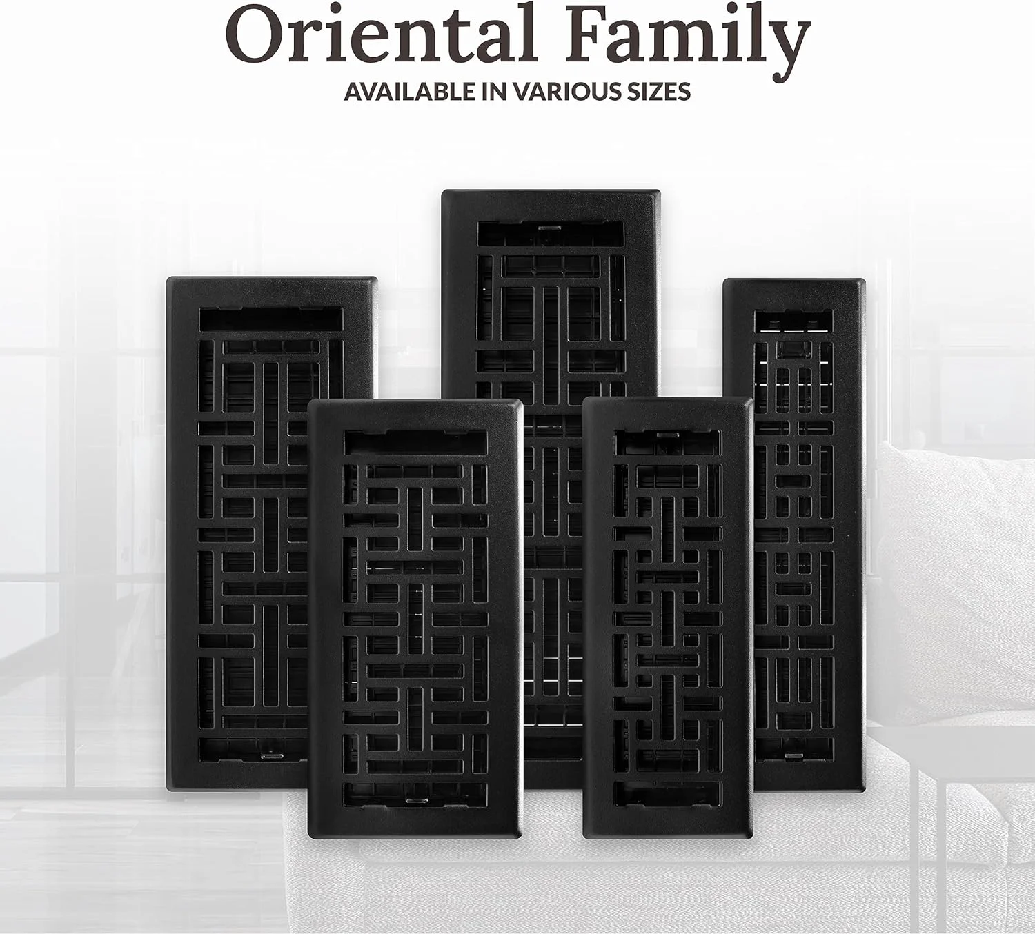 دکور گریتس دریچه دیواری طرح Oriental مدل AJH410-BLK، سایز 4x10 اینچ، مشکی بافت‌دار